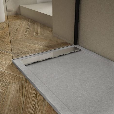 Plato de ducha pizarra RIBERA gris  90x200cm rejilla acero inox.