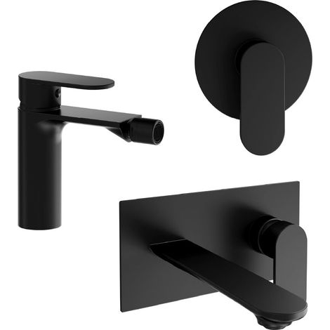 Set miscelatori lavabo ad incasso bidet senza scarico e incasso doccia monocomando nero opaco Kerry (1/4)