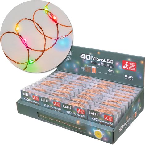 Lotti Catena Natale 40 Micro Led Rgb 4 Mt 3 x AA Scatola Pvc
