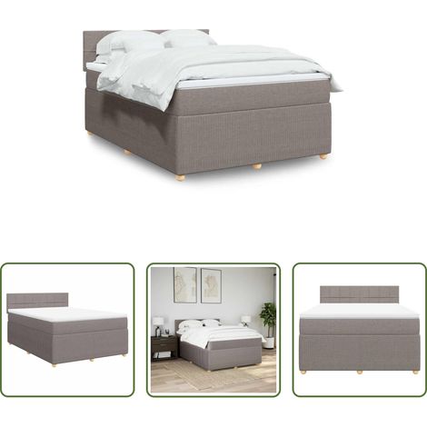 vidaXL Surmatelas -  Sommier à lattes de lit avec matelas Taupe 160x200 cm Tissu (1/5)