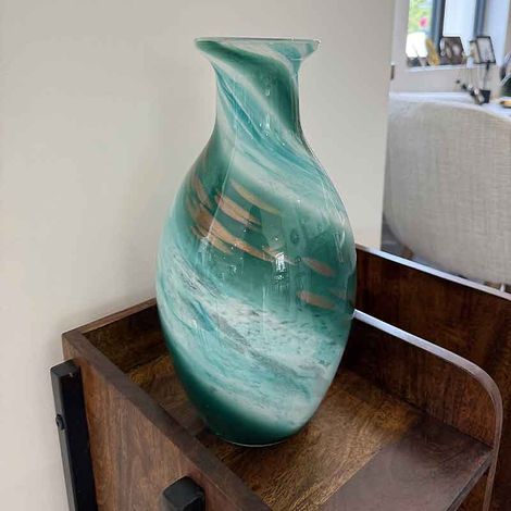 Vase Sablon vert verre 16x16x32cm (1/5)