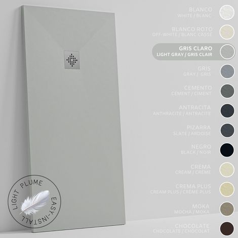 SOULHOME Piatto Doccia in Resina Alleggerita texture Ardesia -Colore Grigio Chiaro - 60X60 cm Ultrapiatto Include Piletta di scarico e Griglia (1/5)
