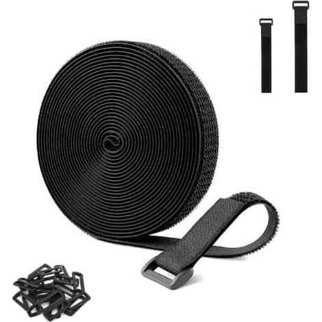 Sangles de Câble Réglables avec Attache en Scratch Robustes 5 cm x m 15 Boucles, Réutilisable Large, pour Câbles Organiser, Tuyaux, Cordes, Noir - (1/5)