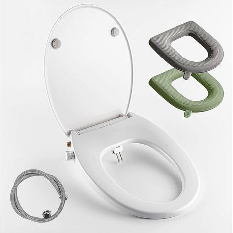 Japanese O-Shape Toilet Seat, Non-Electric Double Nozzle Damping Closure Toilet Seat and 2 Quick Release Toilet Seat Cushions (1/5)