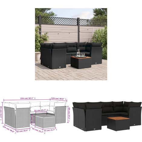 7-tlg. Garten-Sofagarnitur mit Kissen Schwarz Poly Rattan - Gartensortiment - Outdoor Möbel - Gartenlounge - Lounge Set - Rattan Gartenmöbel - Home & Living (1/3)