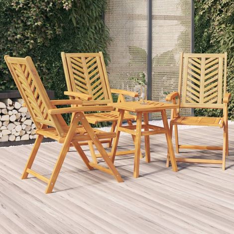 Lot de 3 Chaises de jardin et de camping inclinables, Chaises de relaxation, bois massif d'acacia OIB7082E (1/5)