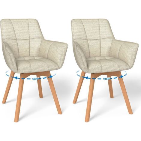 WAFTING Lot de 2 Chaises de Salle à Manger Pivotantes avec Accoudoirs, Fauteuil Rembourrée avec Dossier en coton, Beige