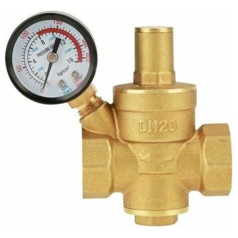 Réducteur de pression d'eau en laiton, réducteur de régulateur de pression d'eau réglable en laiton DN20 avec manomètre (1/5)