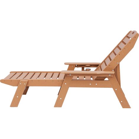 Mophorn Sonnenliege aus HDPE, belastbar bis 181 kg, Gartenliege mit 6-stufig verstellbarer Rückenlehne, Armlehnen und Getränkehalter, ideal für Balkon, Terrasse, Pool, Patio und Rasen, Braun