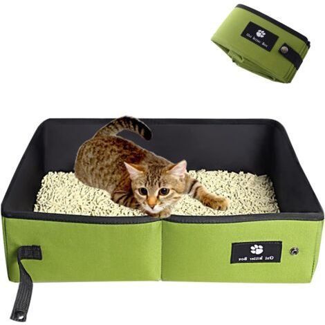 BUNTHAUS Faltbare Katzentoilette – Tragbare Katzentoilette, weich, strapazierfähig und wasserdicht, für drinnen, Zuhause, Reisen, Camping, Grün, Groß, 45 x 35 cm (1/5)