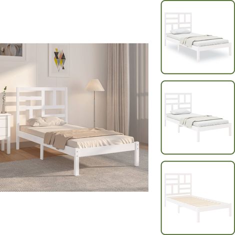 The Living Store Massivholzbett Weiß 90x190 cm - Holzbett - Massivholzbette - Kiefernbett - Weißes Bett - Einzelbett