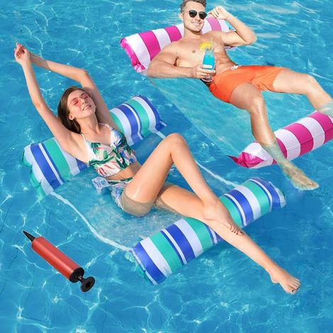 Inflatable Pool Mattress, 4 in 1 Multi-Use Inflatable Hammock Pool Mattress 2 Pack with Air Pump, Pool Float Pool Hammock Swimming Pool Accessory Perfect Summer Gift for Adult and Child(120X70cm)