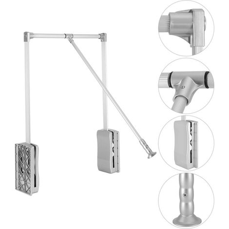 Barre de penderie escamotable réglable 830-1150mm – Tube d'aluminium – Capacité 10 kg – Système de tampon pneumatique (1/5)