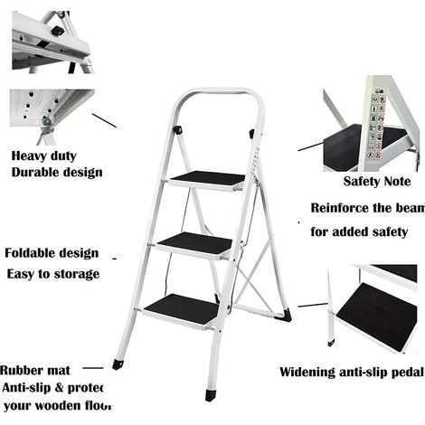 Échelle de sécurité pliante en trois étapes tabouret de cuisine portable pliant en acier robuste antidérapant outil d'échelle de jardin domestique BRICOLAGE charge maximale 330 livres