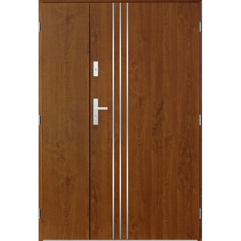 Porte d'entrée double GAMO 120x200 cm chêne doré - Poignée et serrure : Sans - Poussant: Gauche