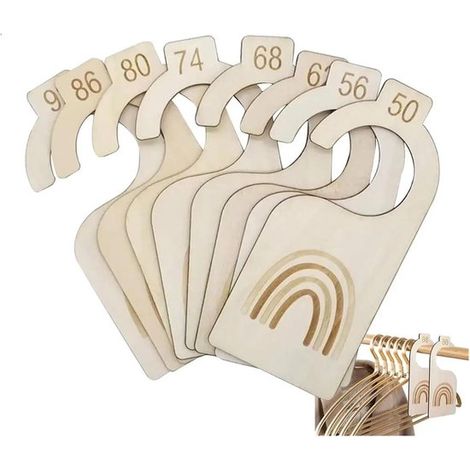 Leere Kleiderbügel Trennwände aus Holz 8 Stück können als Aufbewahrungsregal für Kinderkleidung nach Größe und Alter verwendet werden. (1/5)