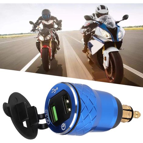 Chargeur secteur USB 12-24 V pour moto avec affichage LED et prise UE (bleu) (1/5)