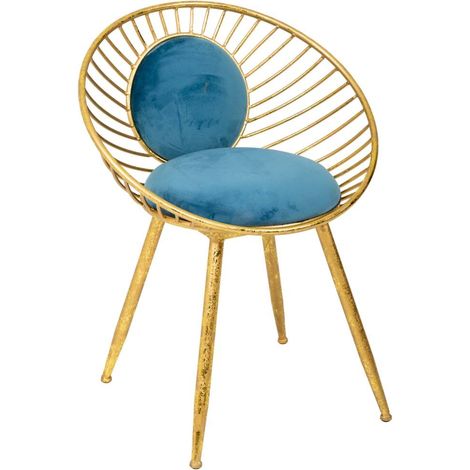 Banqueta de metal dorado tapizada azul 55x46x70