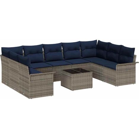Set Divano da Giardino con cuscino 10 pcs Grigio polyrattan vidaXL