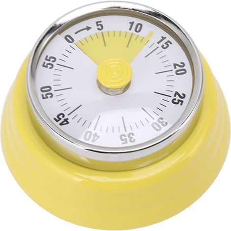 Minuteur mécanique à compte à rebours avec cadran à affichage visuel, en acier inoxydable, pour l'apprentissage et le bureau, jaune pâle. (1/5)