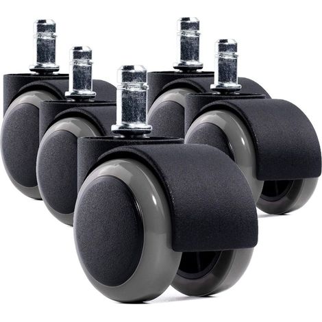 Office chair casters – Set of 5, dimensions 11 × 48 mm, 360° rotation, suitable for hard floors (1/5)