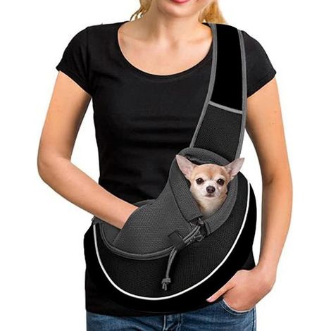 Sac de transport portable pour chien et chat, bandoulière ajustable, sac de voyage pour petits animaux en filet respirant et confortable avec poche pour chiots, idéal pour les activités de plein air. (1/5)