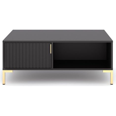 Table basse 2 portes 2 niches 100 cm noir - FLINA (1/5)