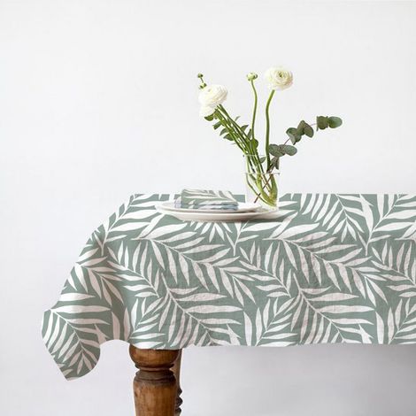Lot nappe carrée + 2 serviettes de table déperlante feuillage 140x140cm VERA (1/4)