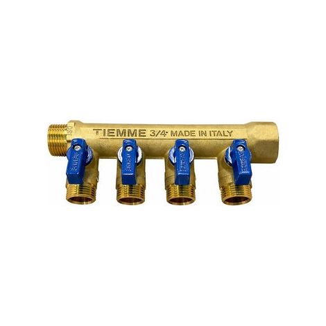 COLLETTORE NINO 4 VIE CON VALVOLE A SFERA 3/4 x 1/2 4 vie Blu
