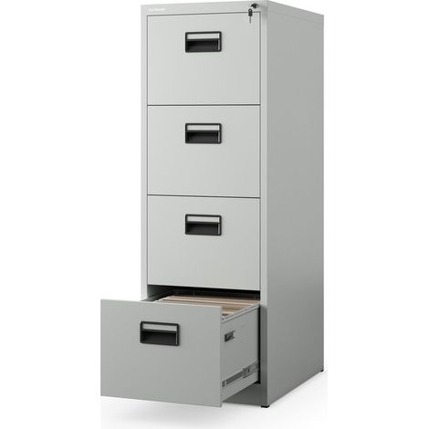 Hängeregistraturschrank V004A Hängemappenschrank Hängeregisterschrank Aktenschrank mit 4 Schubladen Pulverbeschichtung Stahlblech 132 cm x 46 cm x 62 cm (H x B x T) (grau) (1/5)
