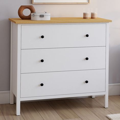Arcón ACHILLE 3 cajones 80 cm tapa madera blanca