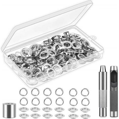 120 Sets Ösen Set, Grommet Werkzeug Kit, Ösen Scheiben Ösenwerkzeug, Ösen Grommet Werkzeug Kit 12mm, mit 3tlg Werkzeugset, für Schuhe, Gepäck, Leder, Plane, Zelte, Markisen, Taschen (12mm)