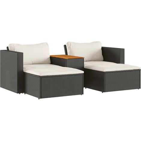 5 Piece Garden Sofa Set with Cushions Black Poly Rattan Acacia vidaXL (1/5)