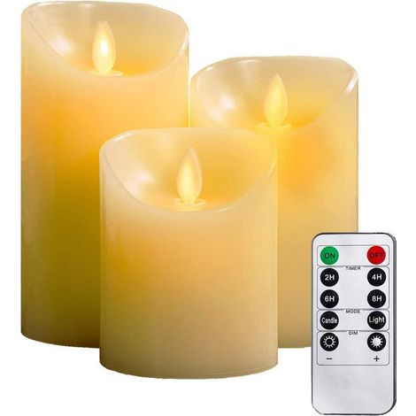 Bougies LED 3 pcs avec Télécommande Minuterie, 7,5x10,5/12,5/15,5cm, pour Décoration Intérieure Extérieure Mariage, Blanc (1/5)