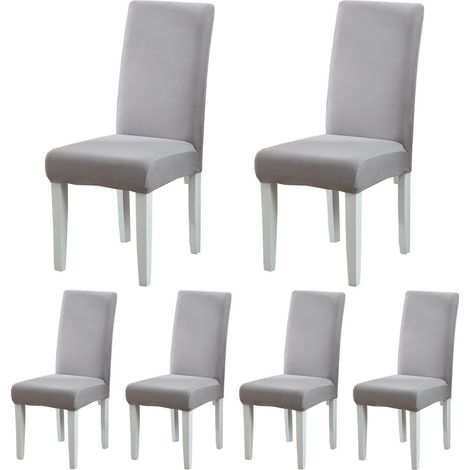 Housses de chaise Jacquard extensibles pour salle à manger (lot de 6) - Gris clair (1/5)
