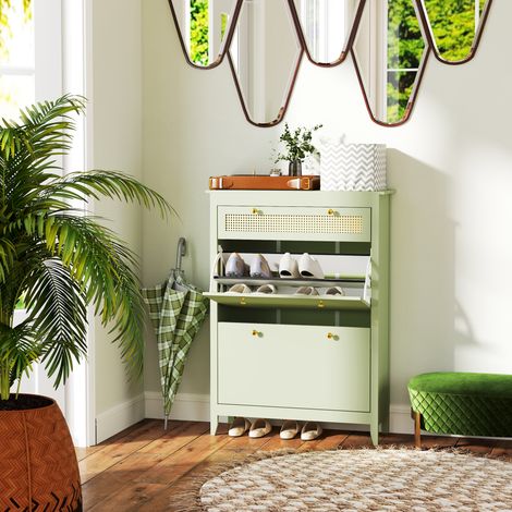 REDOM Meuble à chaussures 88x30x120cm élégant bois rangement pratique vert (1/5)