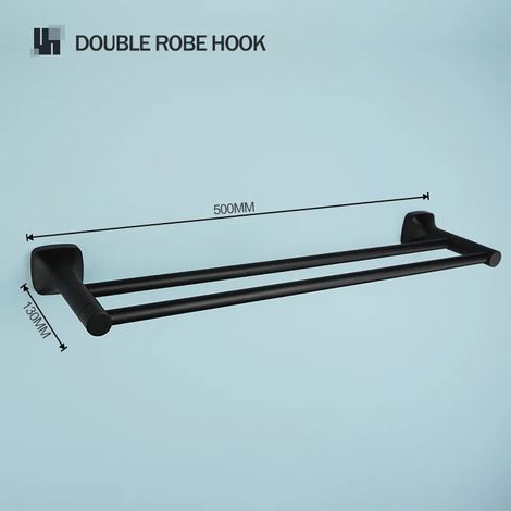 Barre porte-serviettes murale en acier inoxydable (double barre noire) - Étagère de rangement pour salle de bain/cuisine - Idéale pour la maison, l'hôtel ou la cuisine. (1/5)