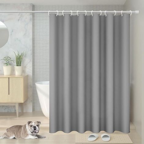 Rideau Douche, 180 x 200 cm, Rideau de Douche avec 12 Crochets, sans Percage, Tissu PEVA Imperméable Lavable en Gris (1/5)