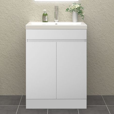 500mm White Floor Standing Bathroom Vanity Unit with Basin - 2 Doors (1/5)