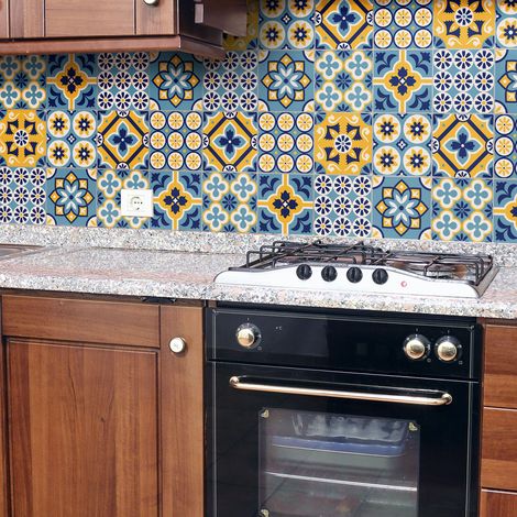 Sticker Mural Carrelage adhésif Cuisine Salle de Bain - 24 STICKERS CARRELAGES AZULEJOS FLOTINA - 24stickers10x10cm (1/5)