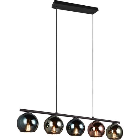 Lampada a sospensione 5 luci, metallo e vetro, nero e multicolor, L 83 cm, Sheldon (1/5)