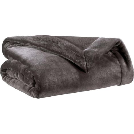 Plaid Doux Toucher Velouté Gris Asphalte 150 x 200 cm Couverture d'Appoint Moelleuse - PANGIVO (1/3)