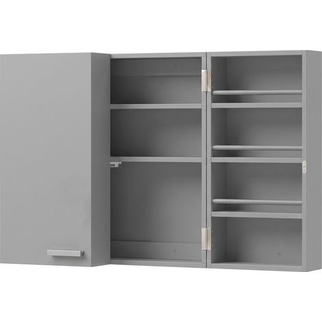 Armoire à pharmacie murale avec double porte verrouillable - 53x20x53 cm, gris - 2 clés incluses, armoire à médicaments - Rangement sécurisé pour salle de bain - Design compact (1/5)