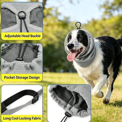 Snood Chien Cocker Bandana rafraichissant Gris Protection UV Doublure Gel Frais été Promenade extérieur pour Chien (L) (1/5)