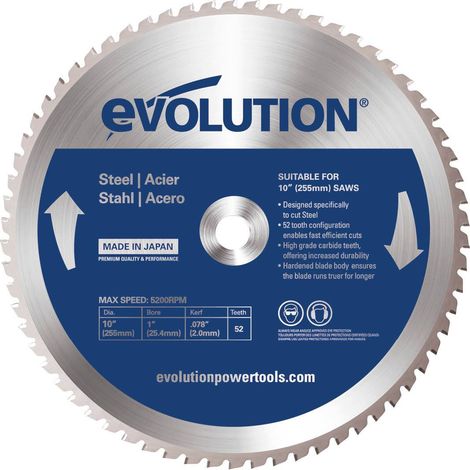 Evolution 255mm Mild Steel Cutting 52 Tooth Tungsten Carbide Tipped MItre Saw Blade (1/2)