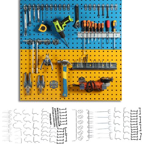 Set mit 51 vernickelten Haken für Lochwände, ideal für Hammer, Schraubenschlüssel und Zange. (1/5)