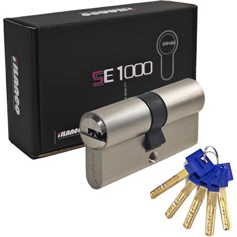 1 cylindre de serrure 30/30, laiton nickelé mat, 5 clés incluses, pour portes bois métal pvc intérieures et extérieures (1/5)