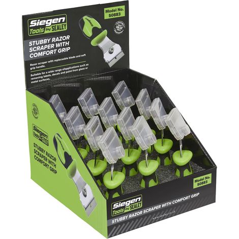 Sealey S0883 Siegen Razor Scraper with Comfort Grip Stubby - Display Box of 12