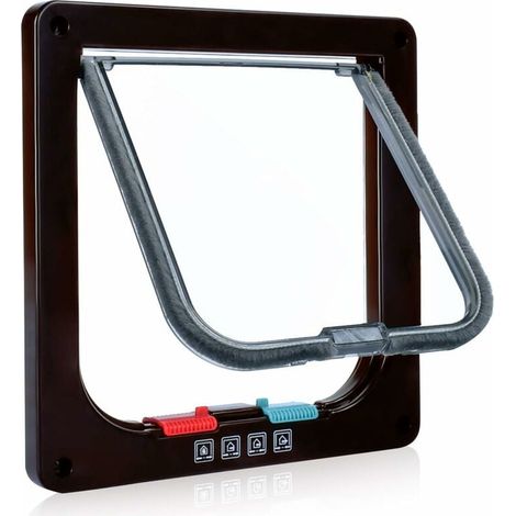 Puertas para gatos Puerta para gatos, cierre manual de 4 vías, ahorro de energía, resistente a la intemperie, práctica, para perros pequeños, fácil de instalar y usar, versión mejorada marrón M (1/5)