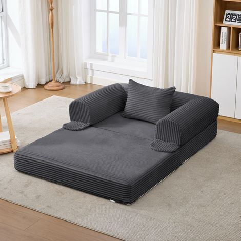 Canapé convertible 1 place en tissu cord, lit d’appoint 120 x 85 x 65 cm, gris HAVRYA (1/5)
